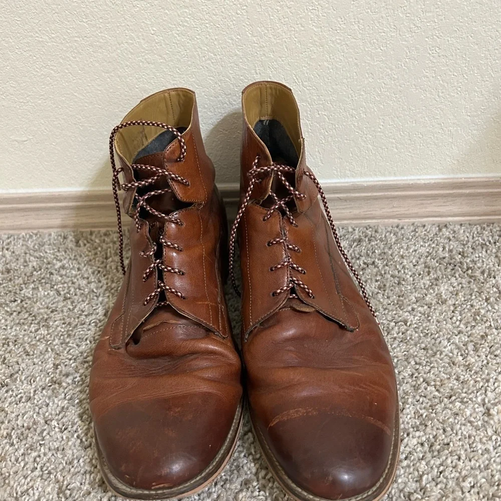 J. Brand Men's Brown Leather Lace-Up Ankle Boot Business Travel Size 11.5 Fellow